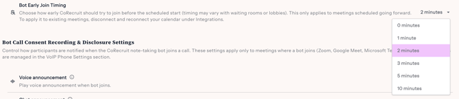 Bot Early Join Timing setting on CoRecruit